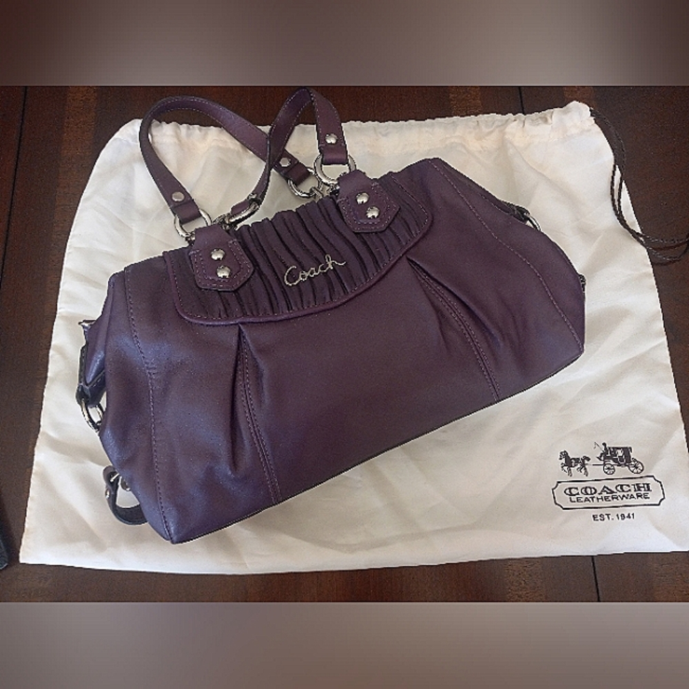 COACH 12x8x4.25" Plum Leather Satchel w/Dust Cover